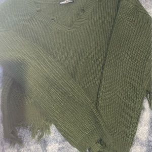 distressed army green sweater
